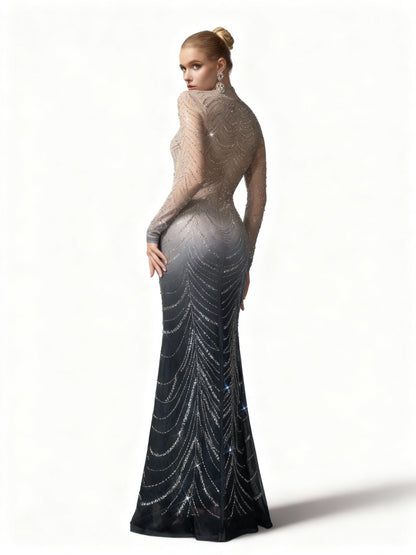 Stalluxe | Abendkleid mit Farbverlauf, Strass und Stehkragen