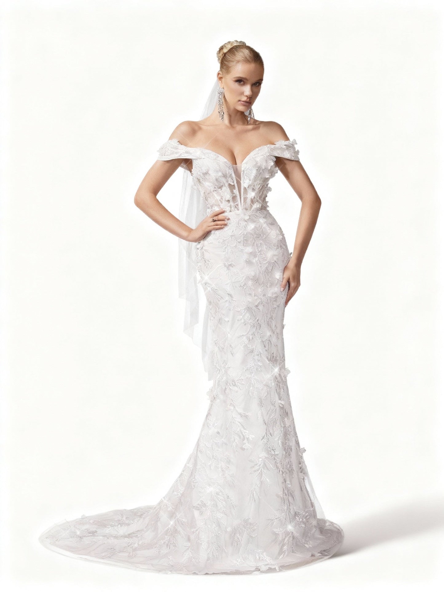 Stalluxe | Romantisches Weißes Schulterfreies Spitzen-Sommer-Brautkleid