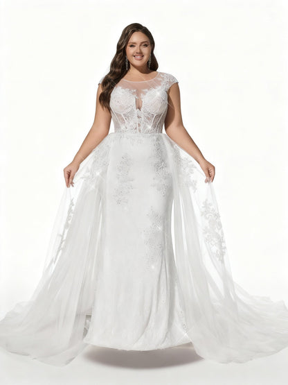 Stalluxe | Luxuriöses Weißes Besticktes Brautkleid aus Mesh in Übergröße