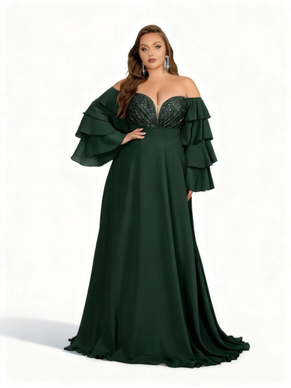 Stalluxe | Glamouröses Schulterfreies Kleid mit Pailletten-Details Dunkelgrün