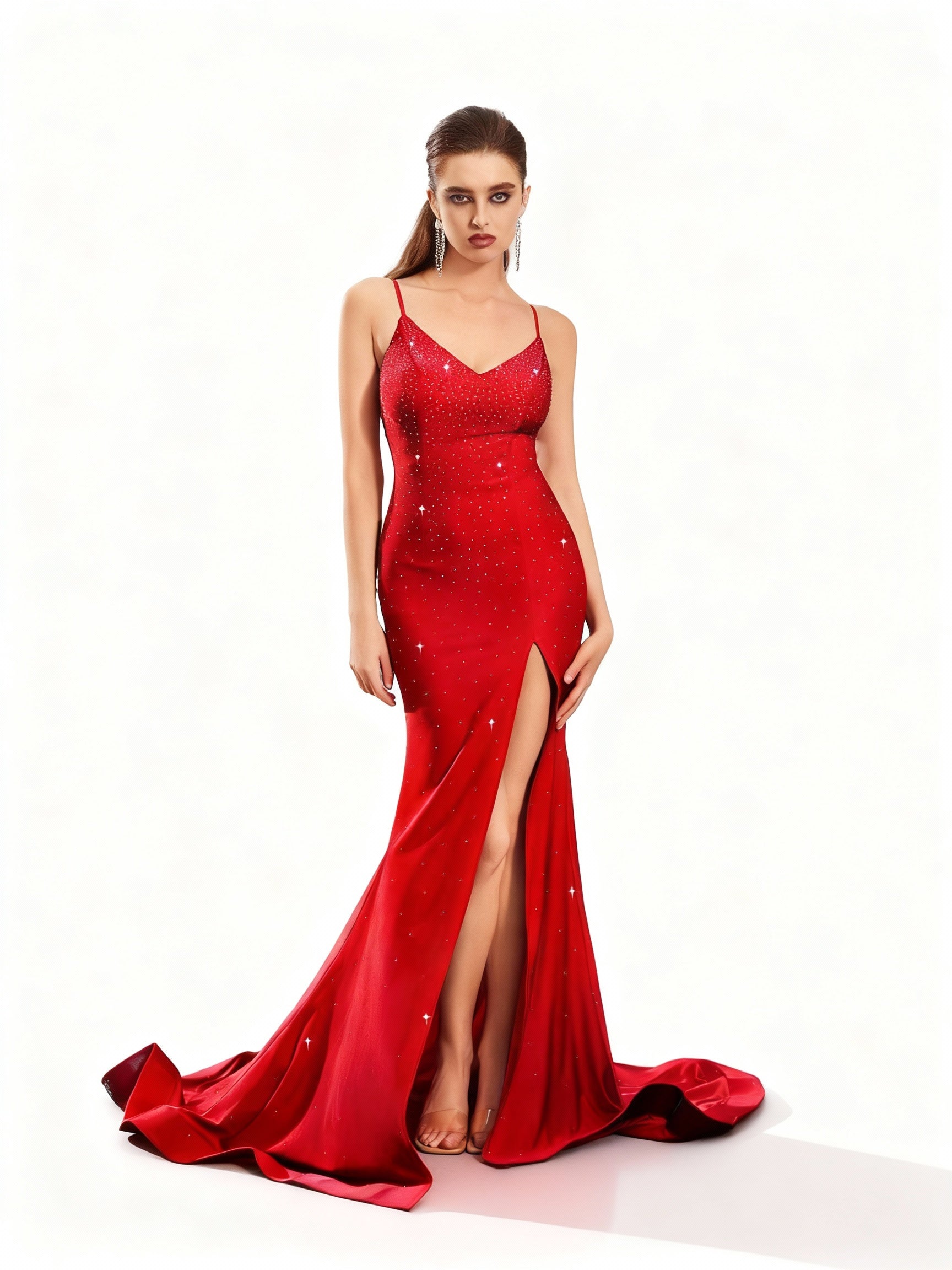 Stalluxe | Glamouröses Strasskleid mit Spaghettiträgern und Schlitz