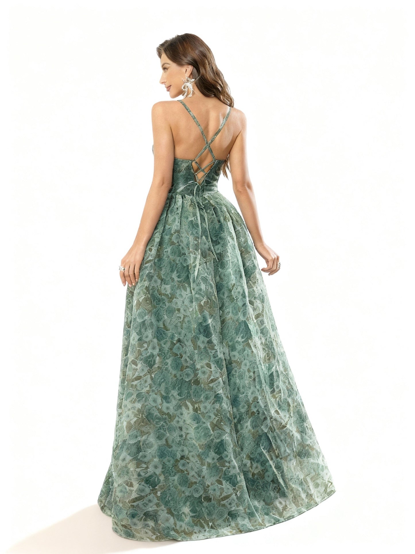 Stalluxe | Romantisches Blumenmuster-Abendkleid mit Halterneck und Seitenschlitz