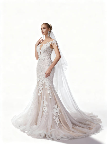 Stalluxe | Göttliches Spitzenapplikations Brautkleid ohne Ärmel