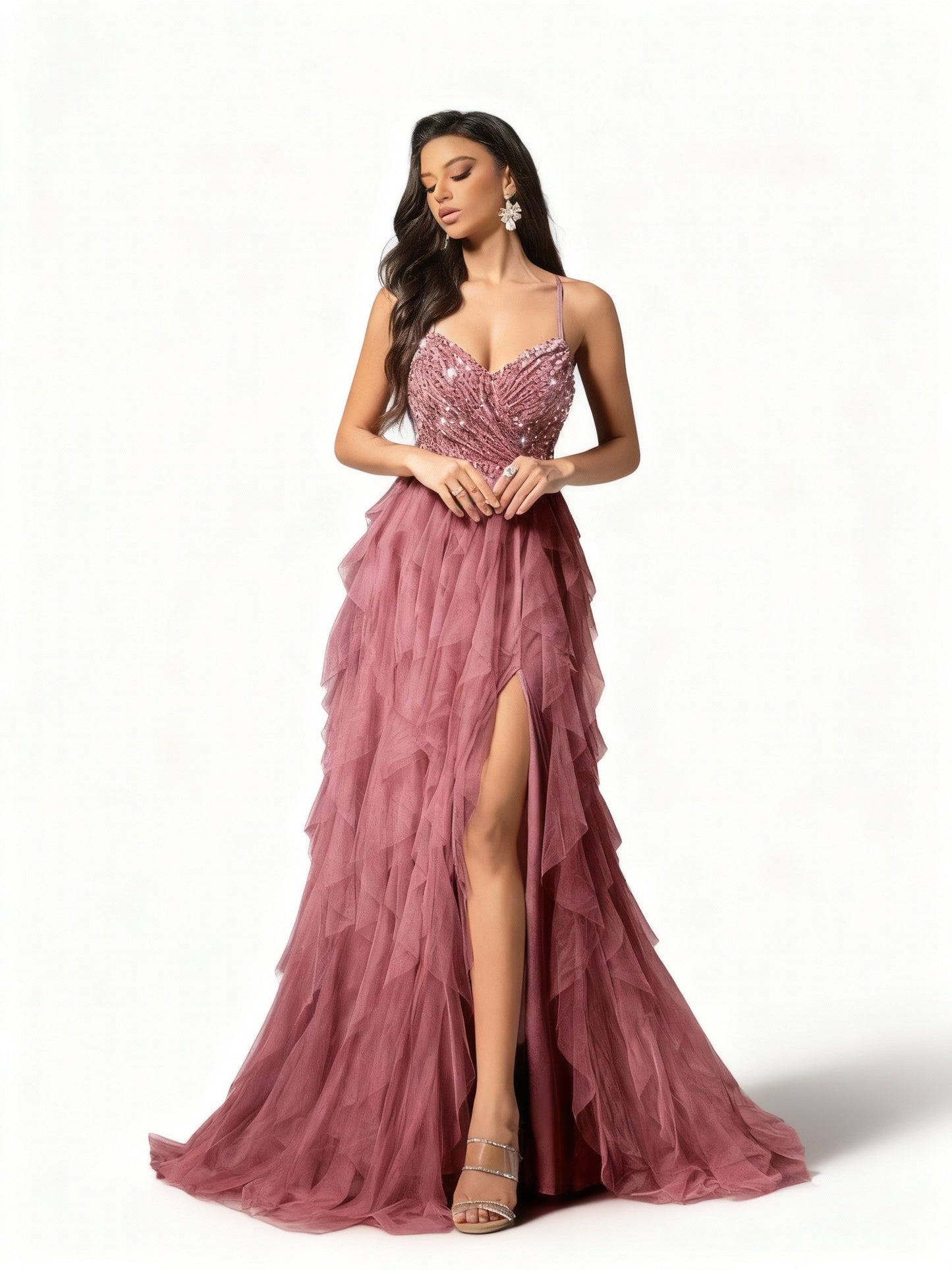 Stalluxe | Romantisches Rückenkleid aus Mesh und Pailletten