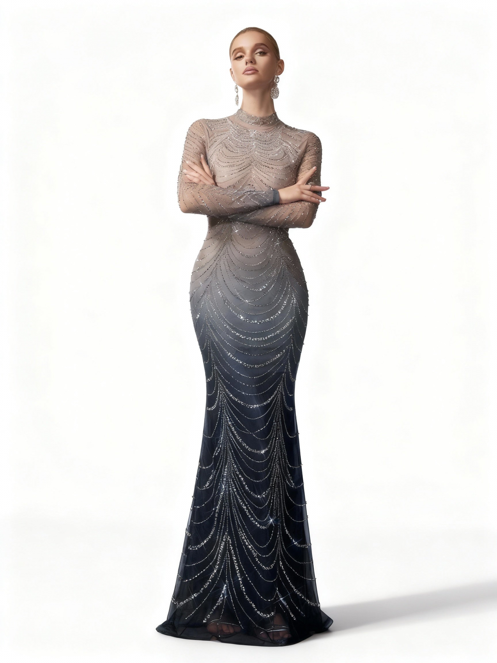 Stalluxe | Abendkleid mit Farbverlauf, Strass und Stehkragen