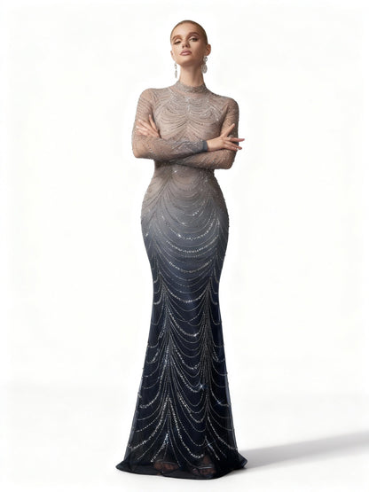 Stalluxe | Abendkleid mit Farbverlauf, Strass und Stehkragen