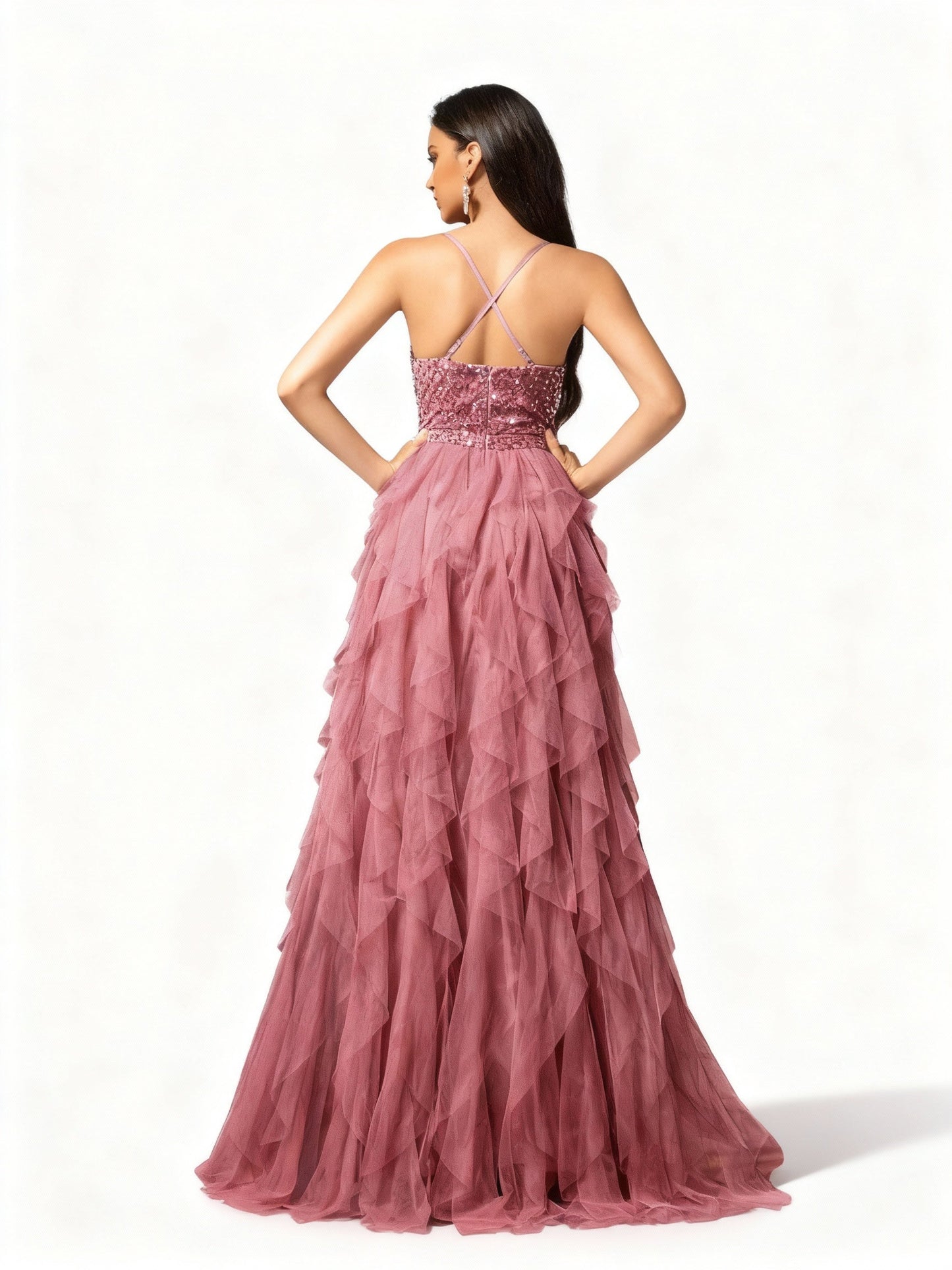 Stalluxe | Romantisches Rückenkleid aus Mesh und Pailletten