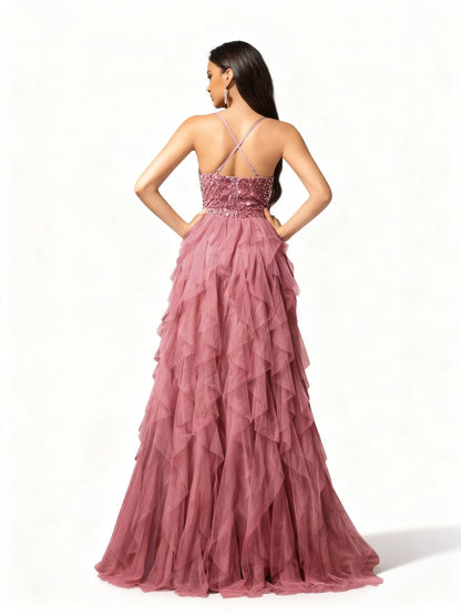 Stalluxe | Romantisches Rückenkleid aus Mesh und Pailletten