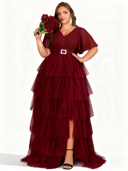 Stalluxe | Burgunderfarbenes Lagenkleid aus Chiffon