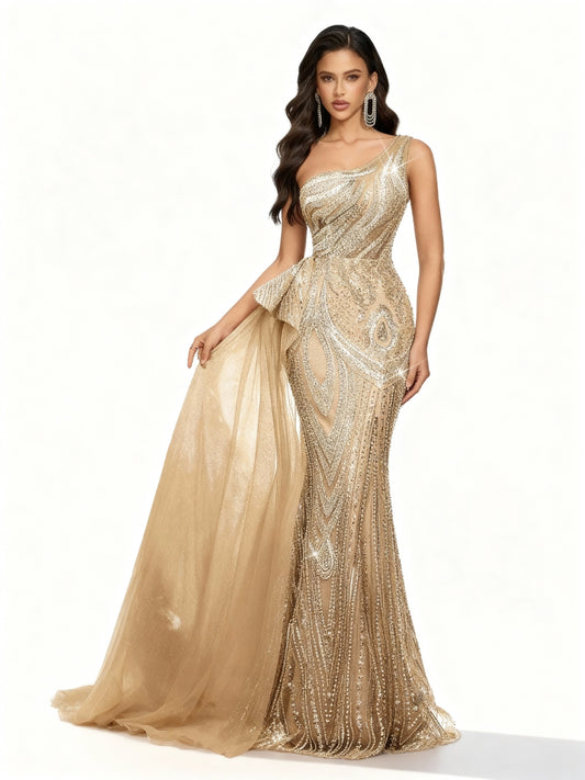 Stalluxe | Rosa Perlenkleid mit Rückenbindung Champagner