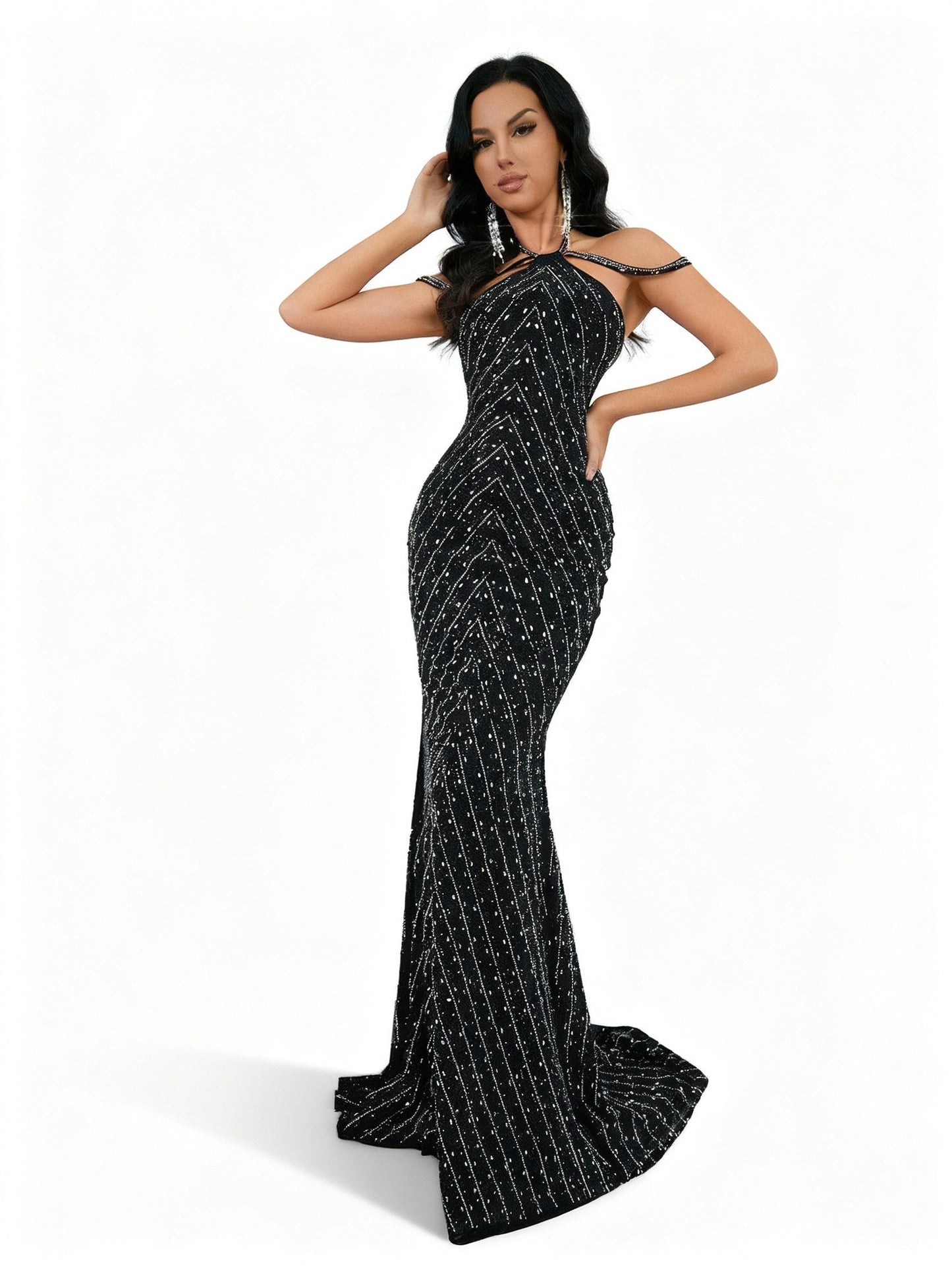 Stalluxe | Göttliches Strasskleid mit Rückenausschnitt im Meerjungfrauenstil