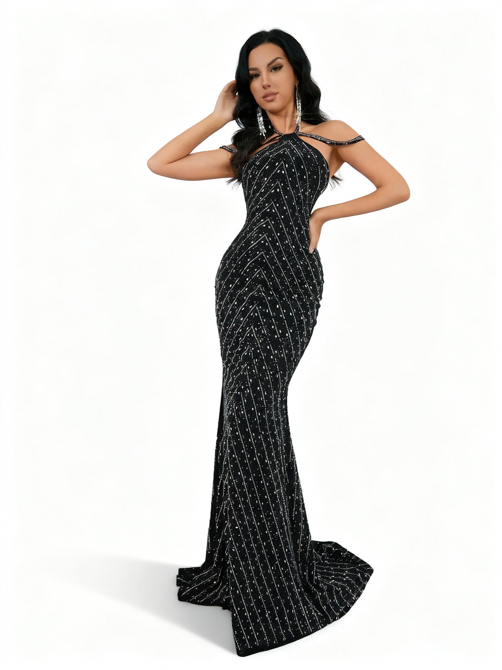 Stalluxe | Göttliches Strasskleid mit Rückenausschnitt im Meerjungfrauenstil