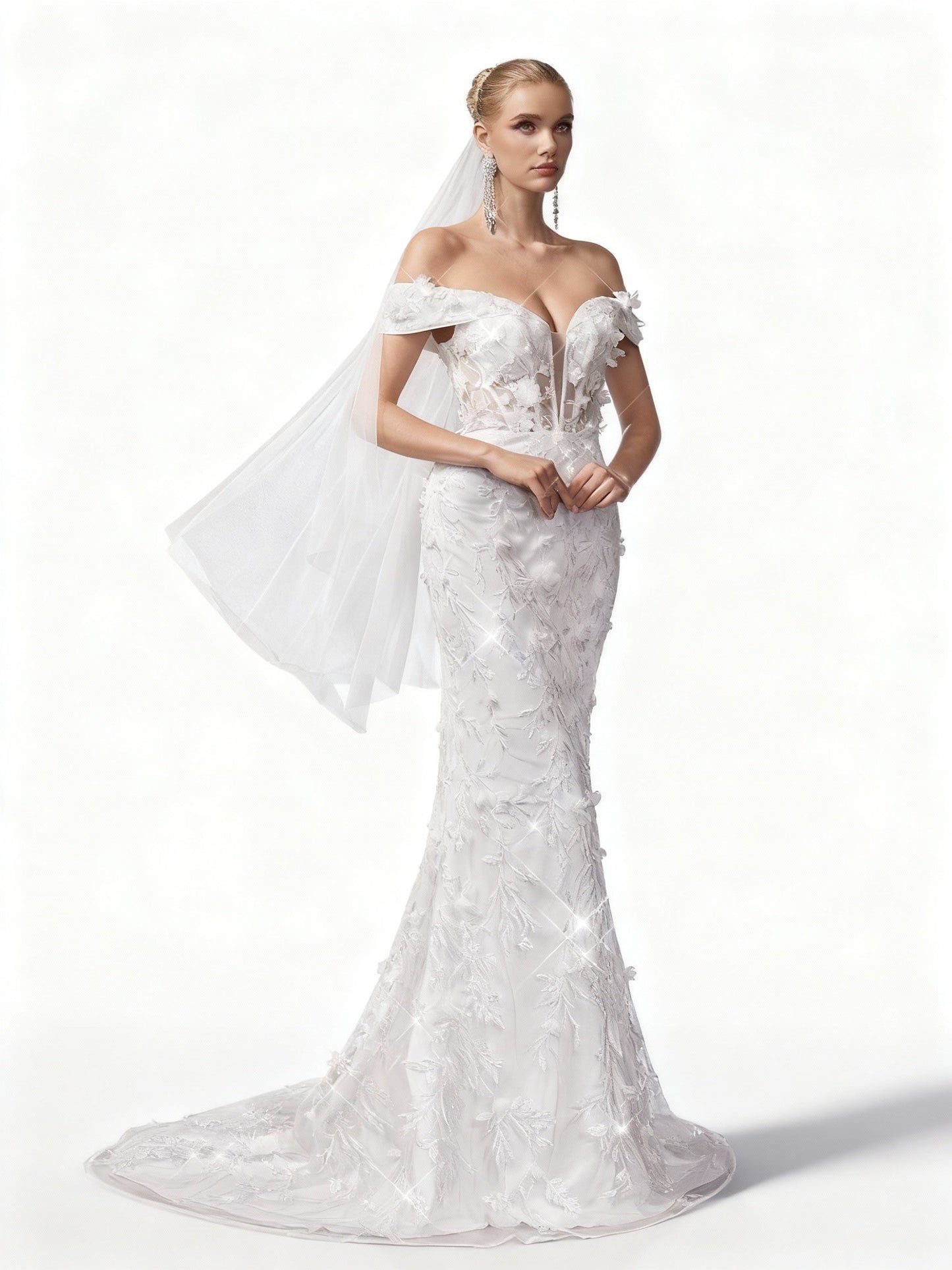 Stalluxe | Romantisches Weißes Schulterfreies Spitzen-Sommer-Brautkleid