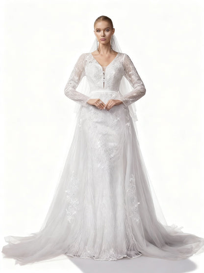 Stalluxe | Elegantes Weißes Spitzen-Brautkleid mit Mesh und Schleier