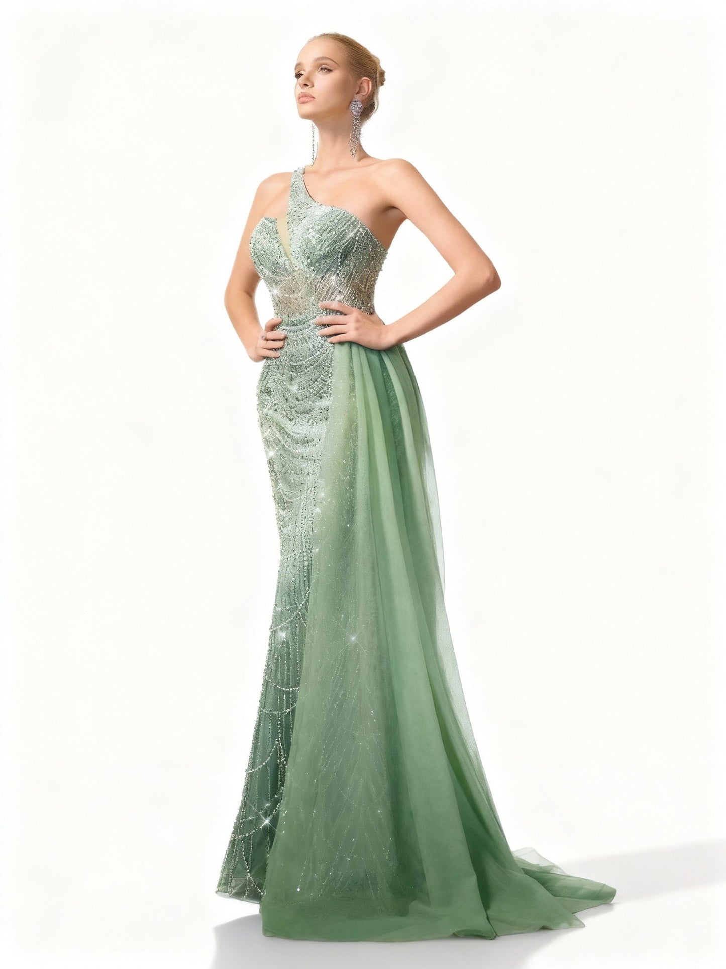 Stalluxe | Elegantes Minzgrünes One-Shoulder-Pailletten-Abendkleid