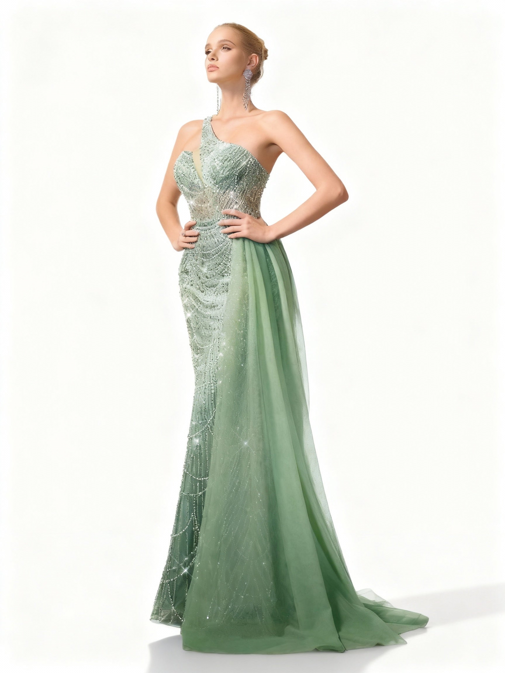 Stalluxe | Elegantes Minzgrünes One-Shoulder-Pailletten-Abendkleid