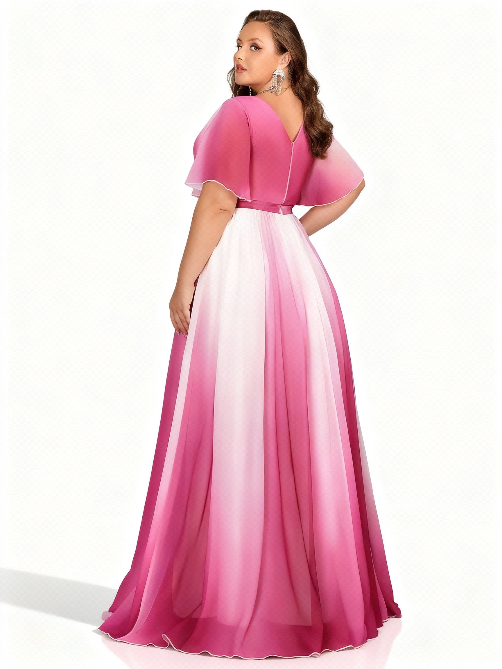 Stalluxe | Elegantes Chiffonkleid in Übergröße mit Farbverlauf, V-Ausschnitt und Schlitz