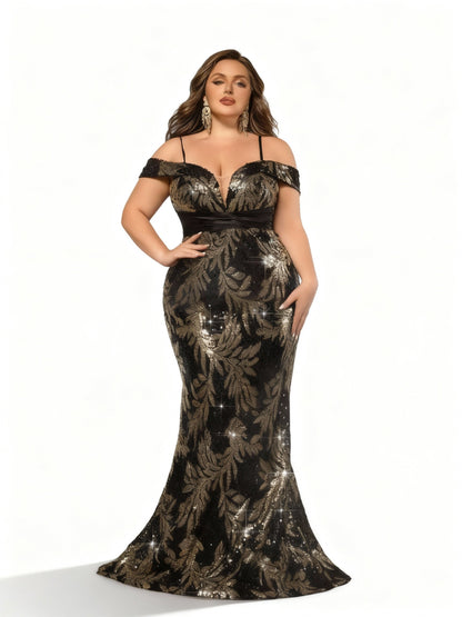 Stalluxe | Klassisches Schwarzes Abendkleid mit Perlen und Blumenmuster im Meerjungfrauenstil