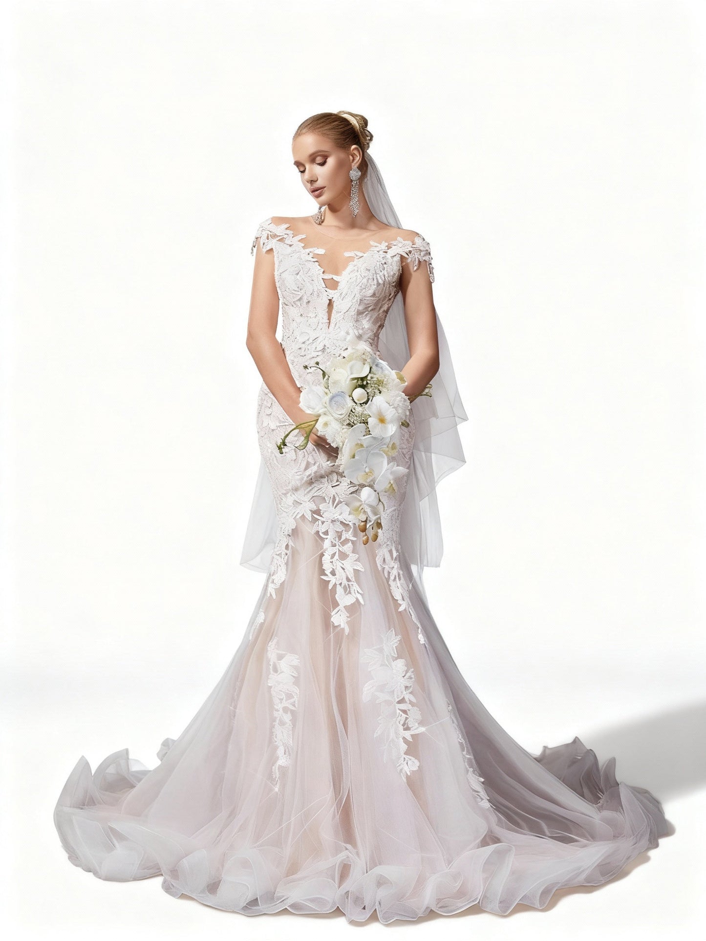 Stalluxe | Göttliches Spitzenapplikations Brautkleid ohne Ärmel