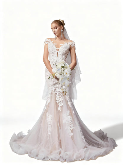 Stalluxe | Göttliches Spitzenapplikations Brautkleid ohne Ärmel