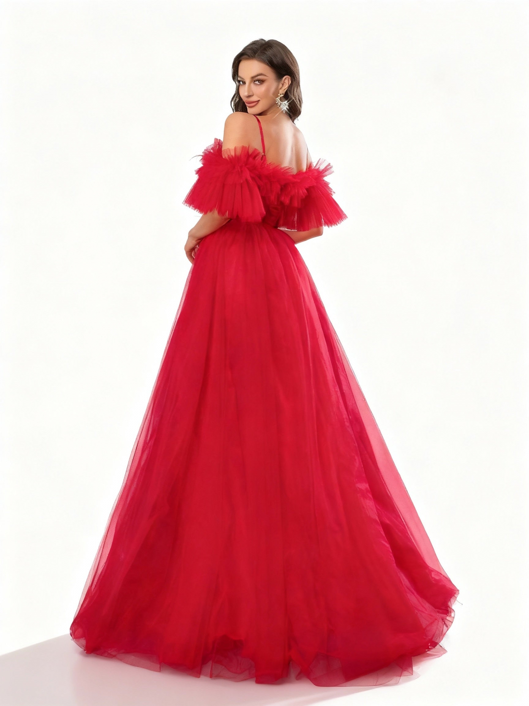 Stalluxe | Atemberaubendes rotes trägerloses Kleid mit Mesh-Schlitz