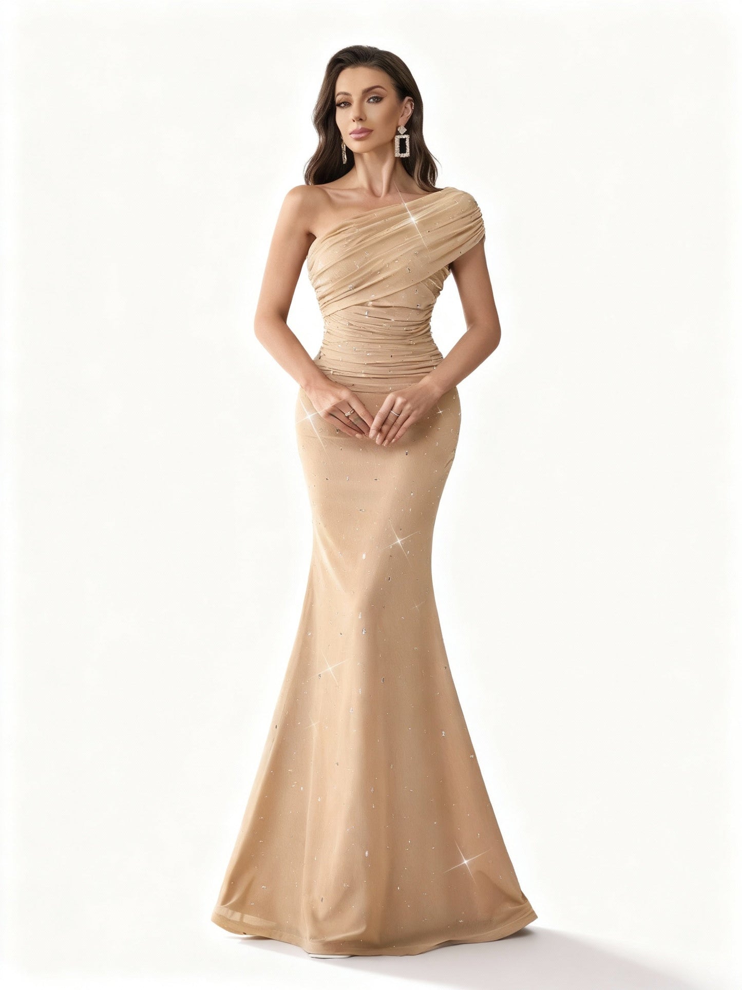 Stalluxe | Charmantes Farbverlauf Strass Asymmetrischer Ausschnitt Abendkleid