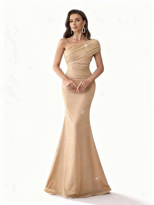 Stalluxe | Charmantes Farbverlauf Strass Asymmetrischer Ausschnitt Abendkleid