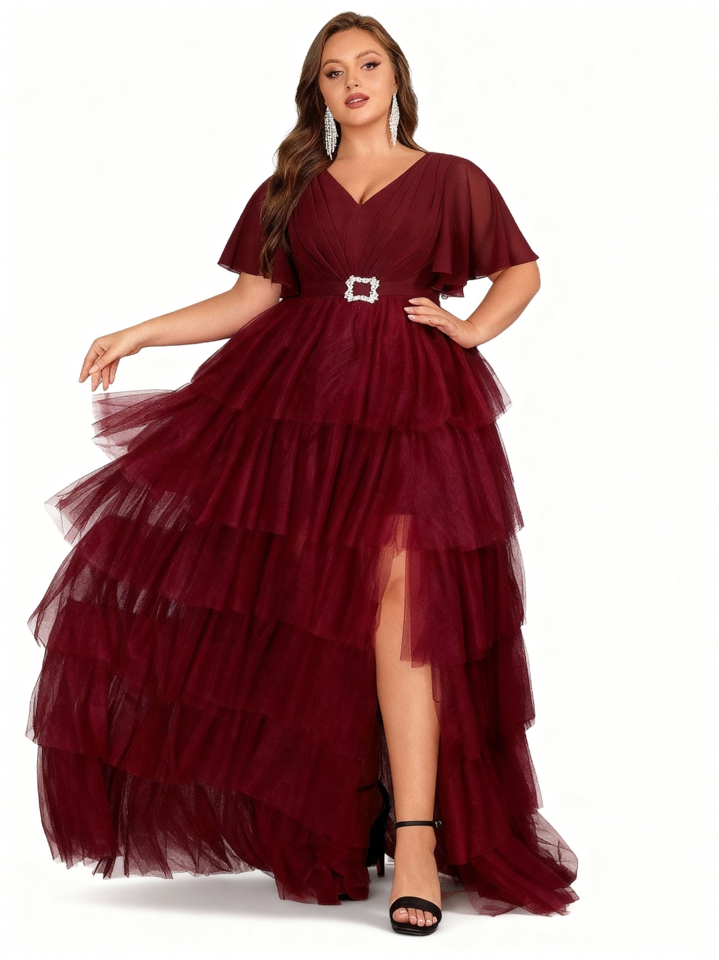 Stalluxe | Burgunderfarbenes Lagenkleid aus Chiffon