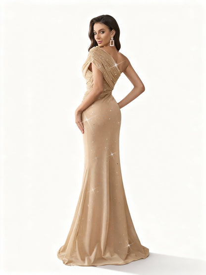 Stalluxe | Charmantes Farbverlauf Strass Asymmetrischer Ausschnitt Abendkleid