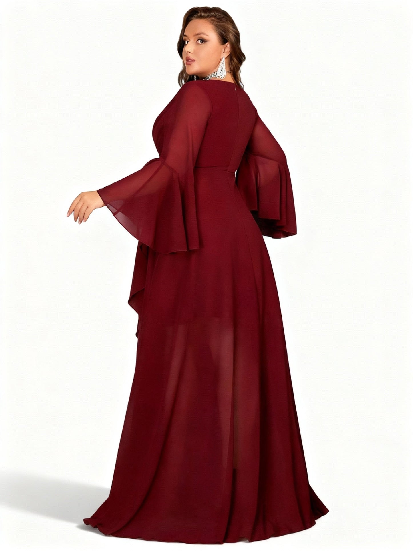 Stalluxe | Burgunderfarbenes Kleid mit Asymmetrischem Saum und Langen Ärmeln