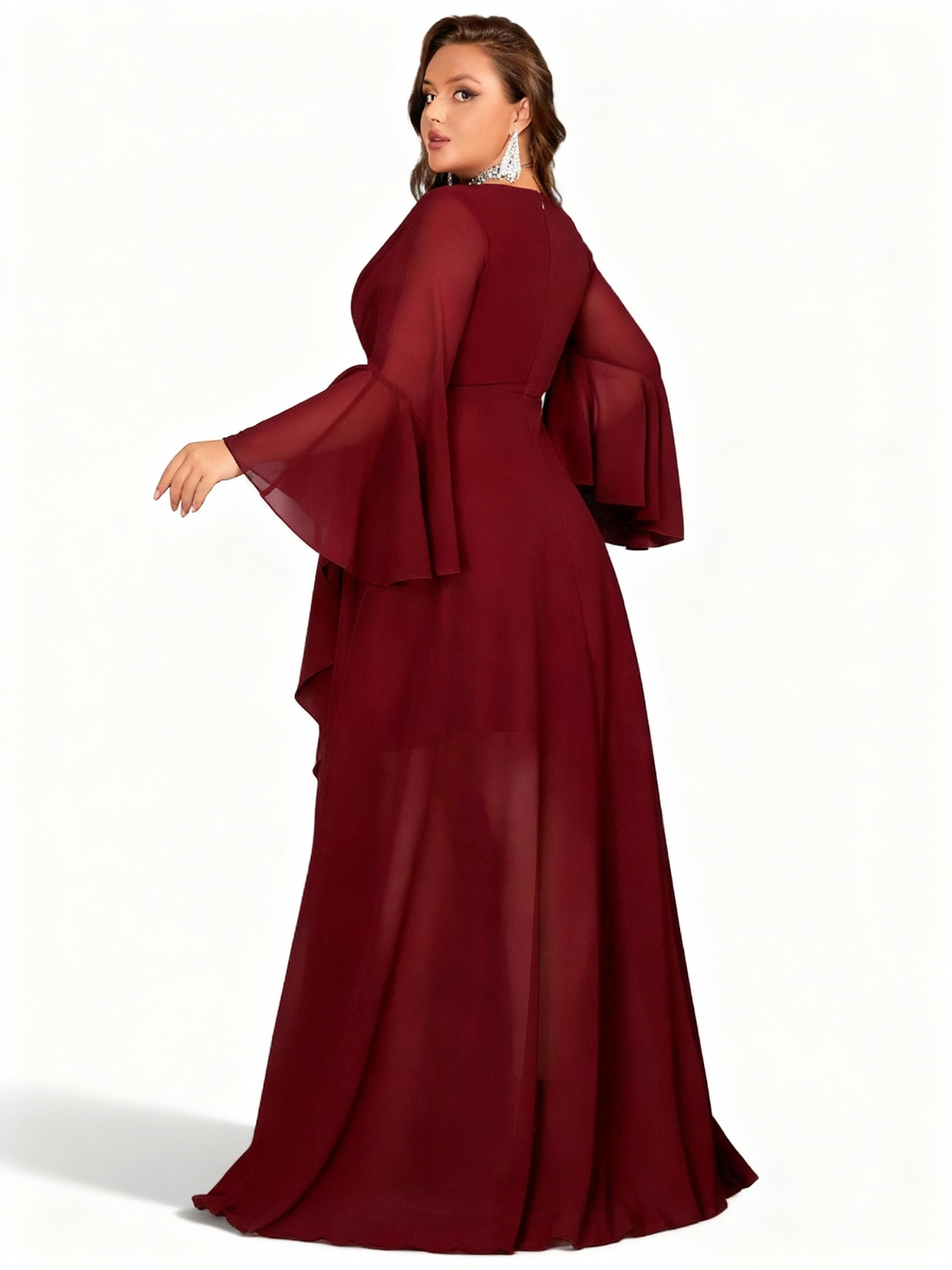 Stalluxe | Burgunderfarbenes Kleid mit Asymmetrischem Saum und Langen Ärmeln