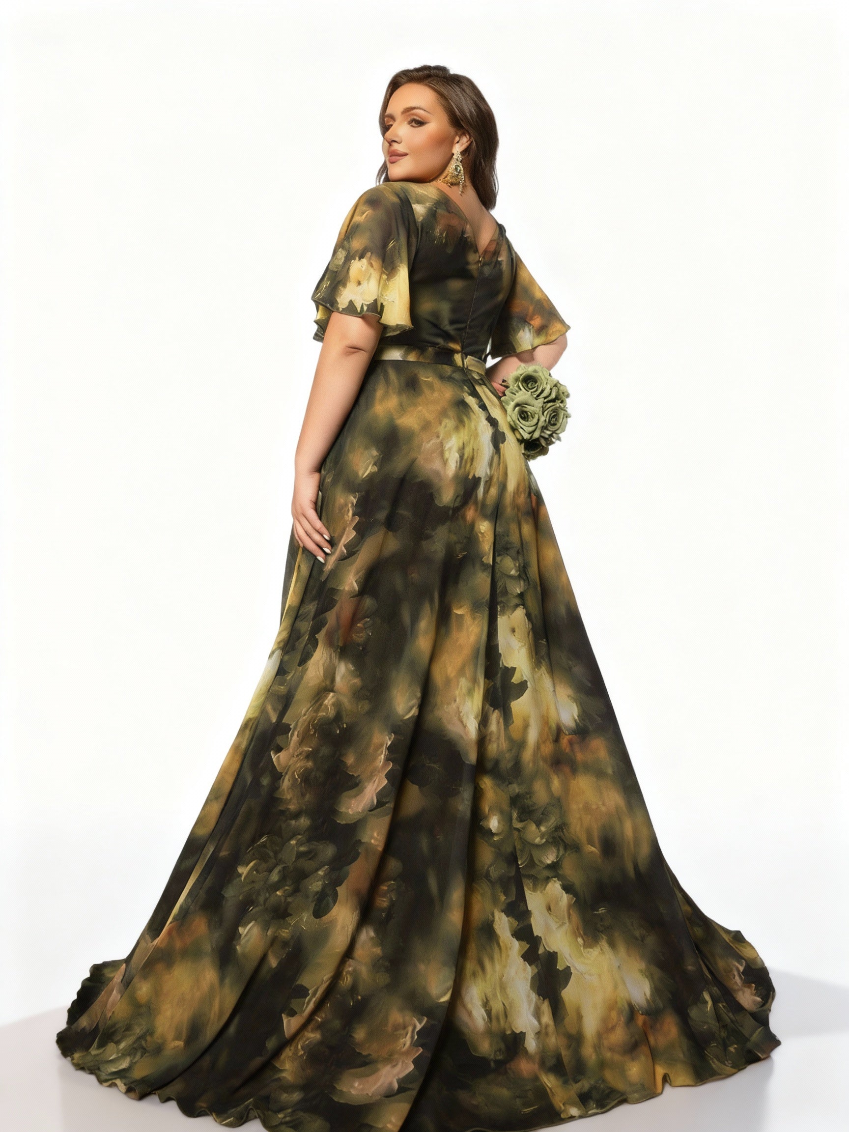 Stalluxe | Stilvolles Grünes Batik-Abendkleid in Übergröße mit V-Ausschnitt