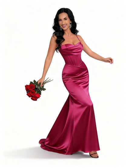 Stalluxe | Satinkleid mit Spaghettiträgern und Halterneck Rosenrot