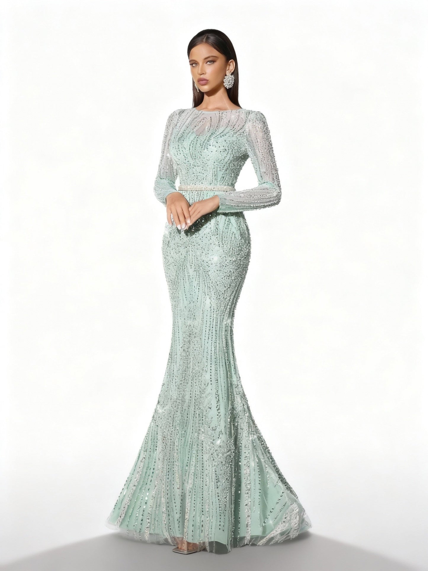 Stalluxe | Paillettenkleid mit Langen Ärmeln und Fischschwanz L