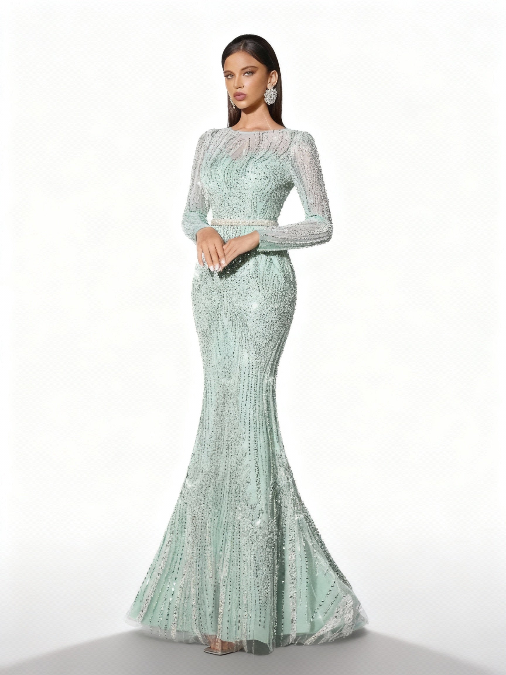 Stalluxe | Paillettenkleid mit Langen Ärmeln und Fischschwanz L