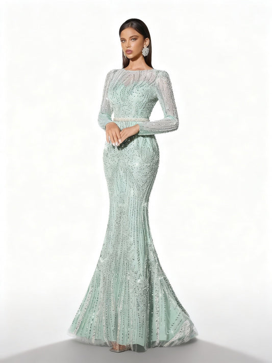 Stalluxe | Paillettenkleid mit Langen Ärmeln und Fischschwanz L