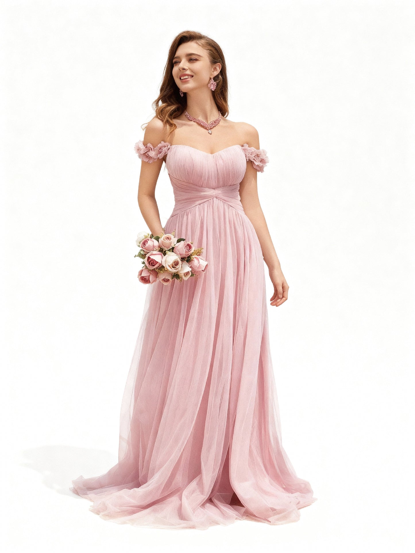 Stalluxe | Sommerliches Abendkleid in Rosa mit Blumenverzierung und Schlitz in der Taille XL
