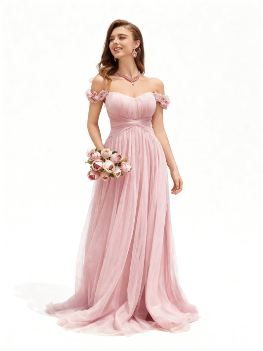 Stalluxe | Sommerliches Abendkleid in Rosa mit Blumenverzierung und Schlitz in der Taille XL
