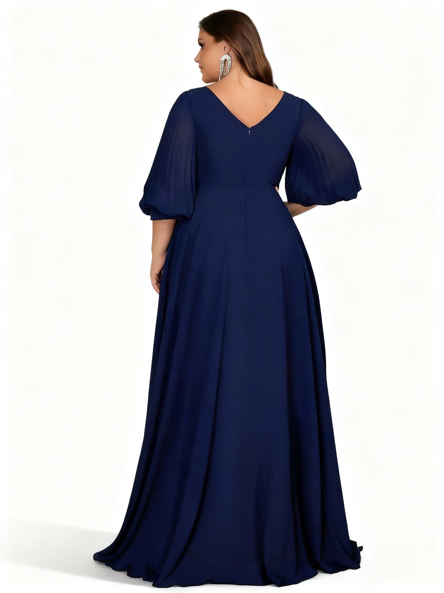 Stalluxe | Schickes Marineblaues Chiffon Abendkleid mit V-Ausschnitt in Übergröße