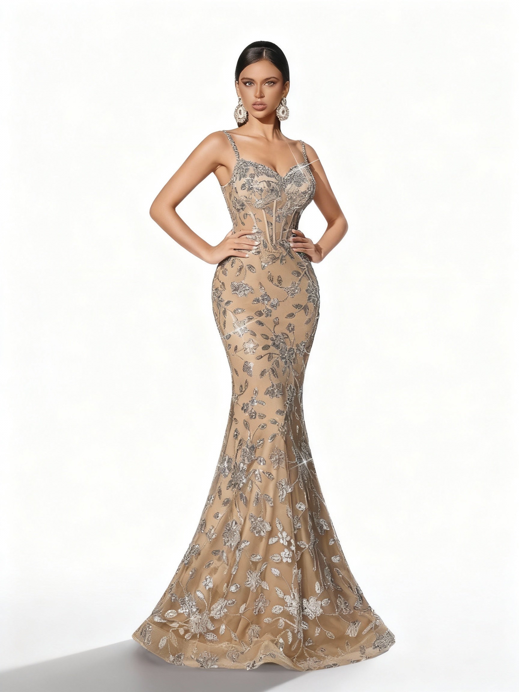 Stalluxe | Paillettenkleid mit Blumenmuster und Rückenfrei