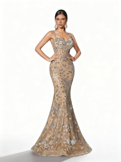 Stalluxe | Paillettenkleid mit Blumenmuster und Rückenfrei