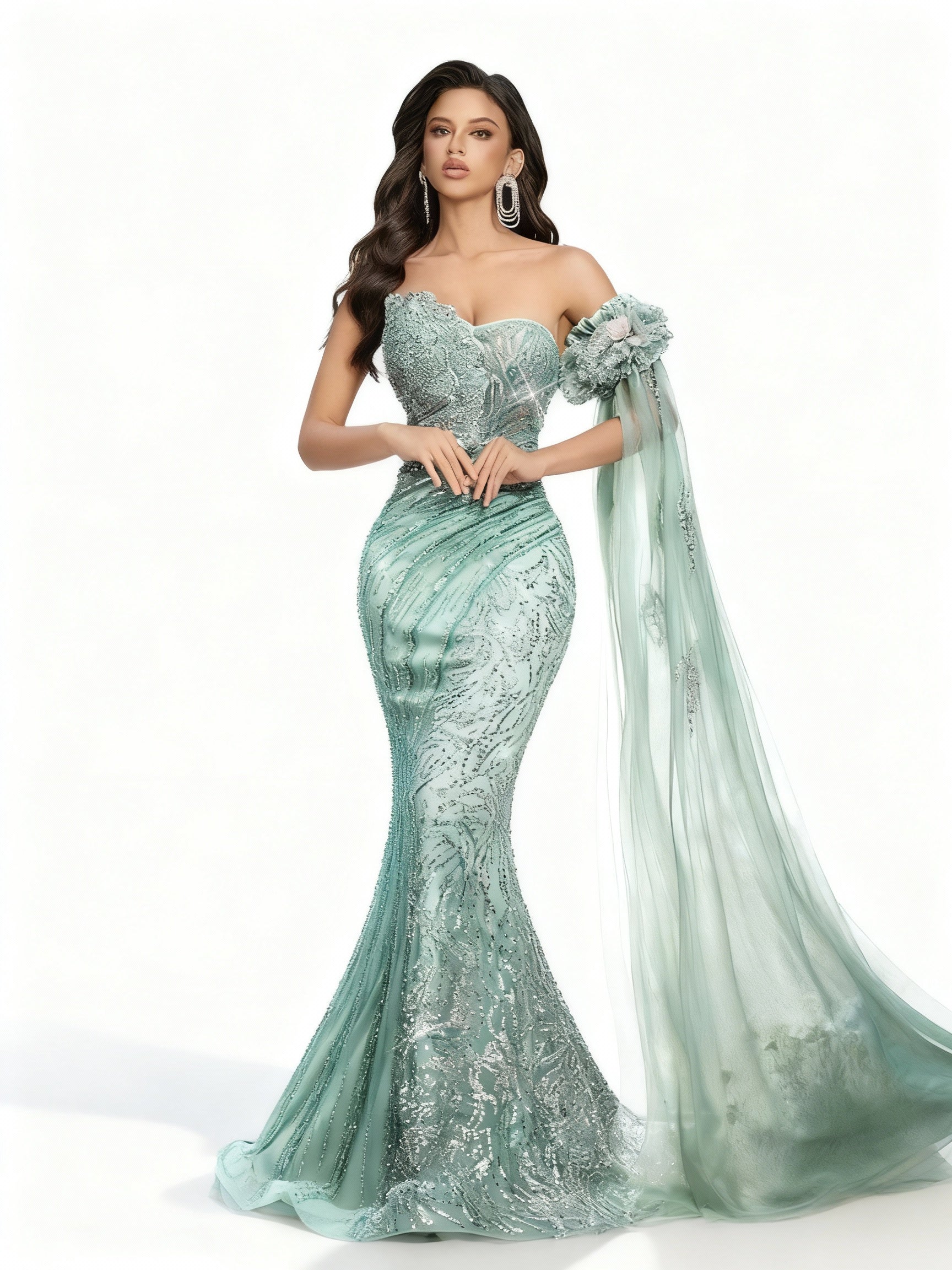 Stalluxe | Trägerloses Paillettenkleid mit Spitzen-Details XL