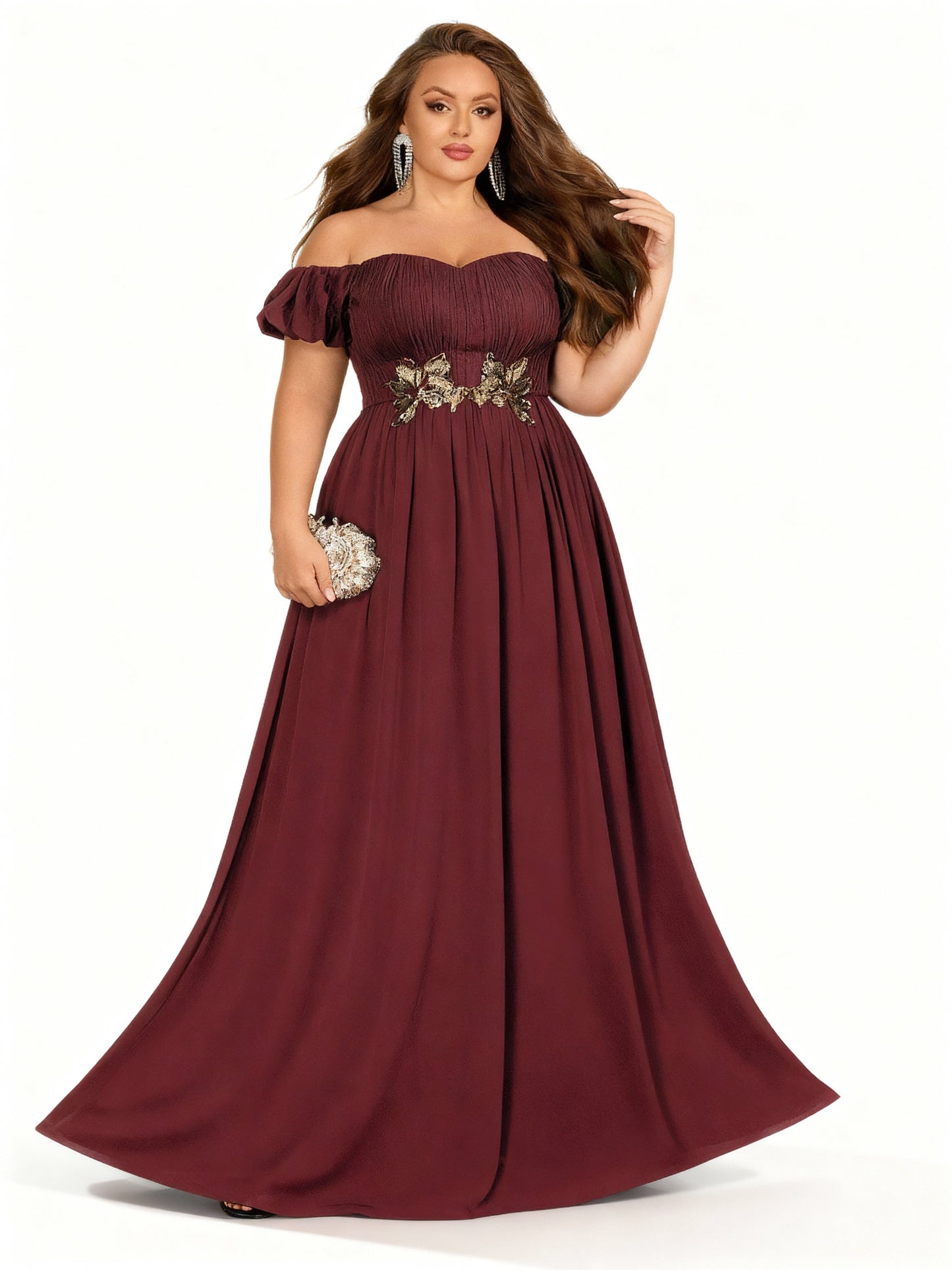 Stalluxe | Elegantes Schulterfreies Brautjungfernkleid mit Applikationen Weinrot