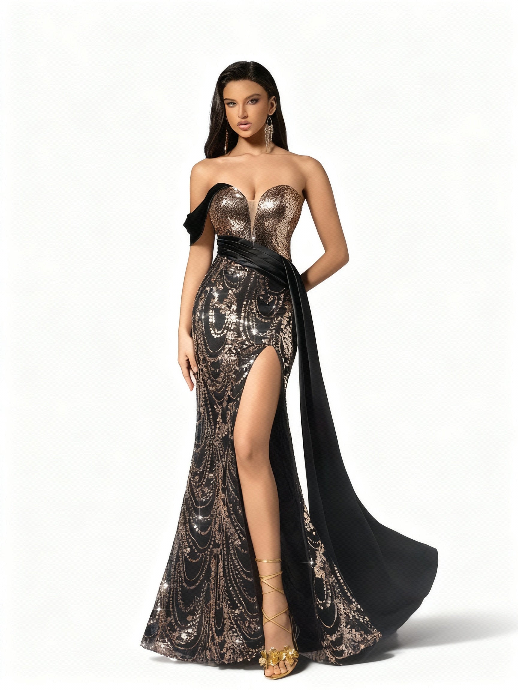 Stalluxe | Langes Blumenmusterkleid mit Pailletten-Trägern