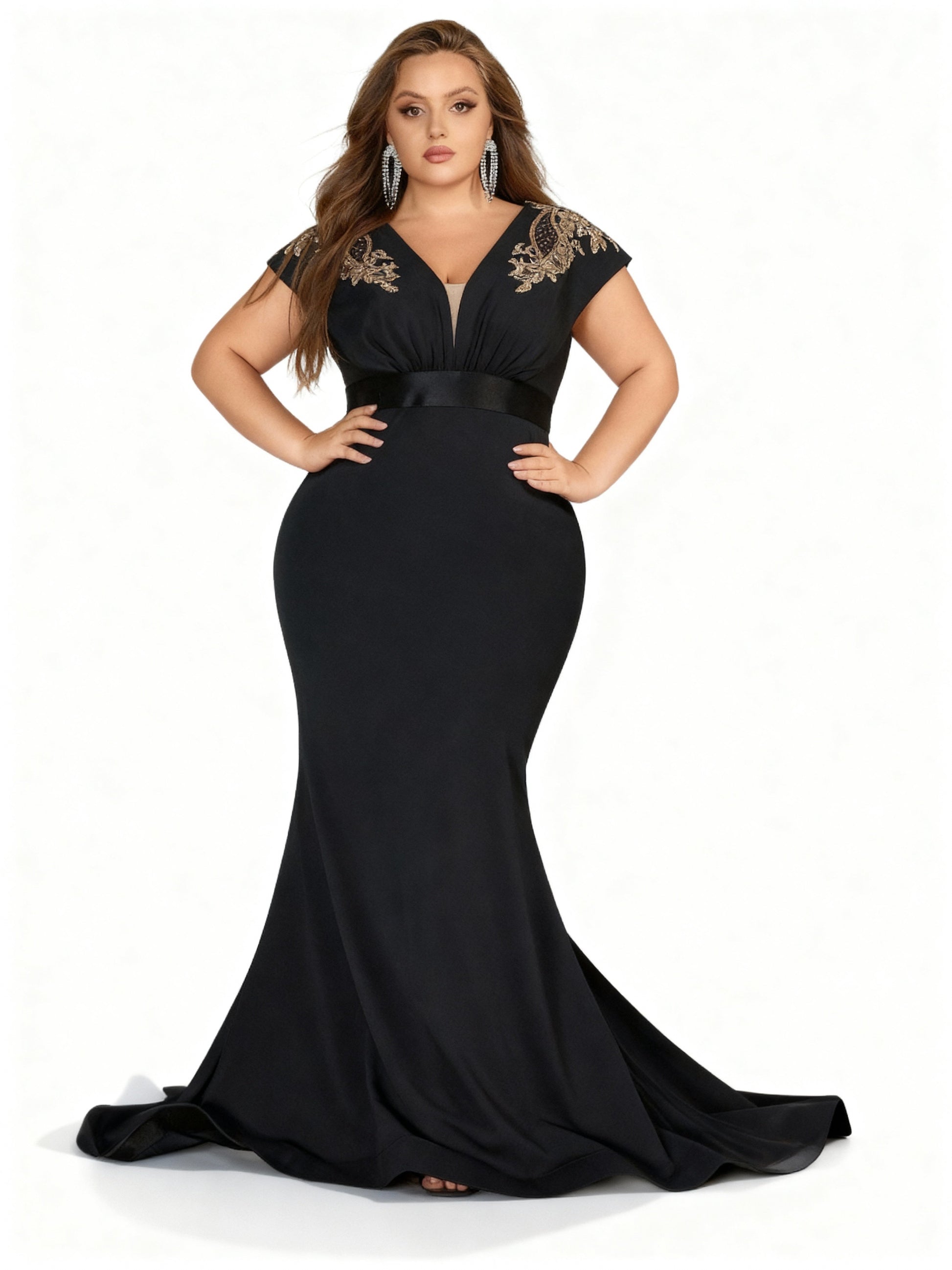 Stalluxe | Schwarzes Kleid mit Stickerei und V-Ausschnitt 5xl