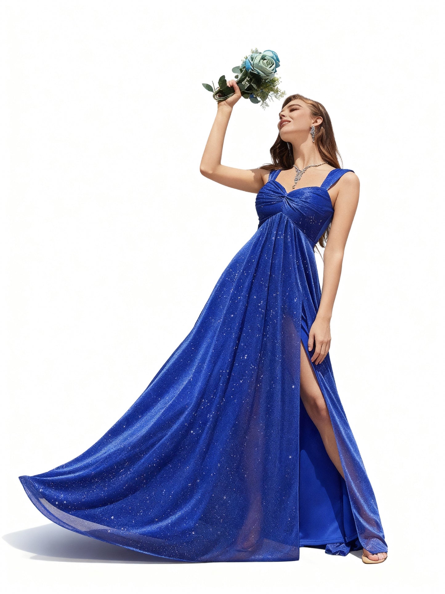 Stalluxe | Glänzendes Brautjungfernkleid mit Trägern und Schlitz für festliche Anlässe