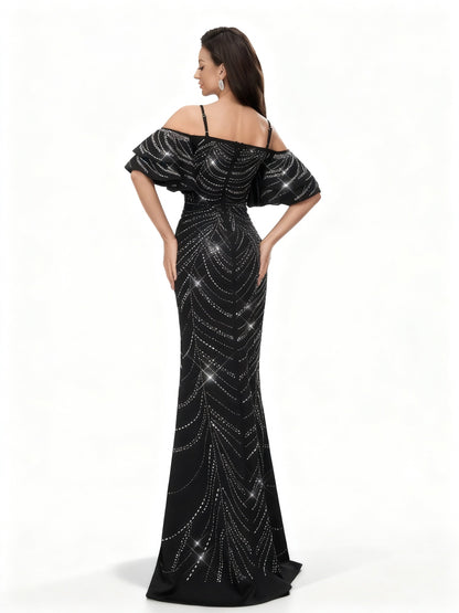 Stalluxe | Schwarzes Pailletten Meerjungfrauen Abendkleid mit Strass