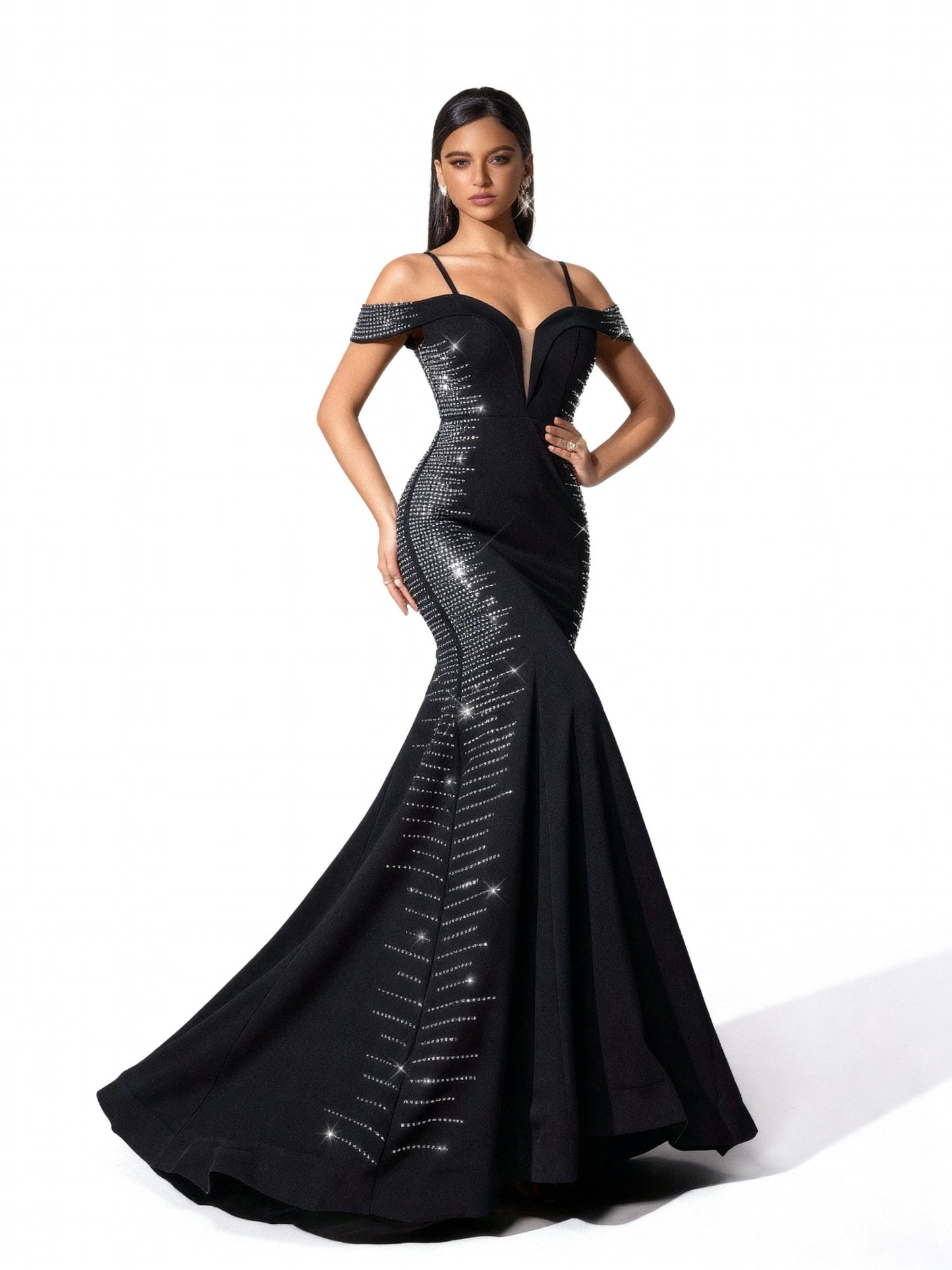 Stalluxe | Schwarzes Strasskleid mit Fischschwanz