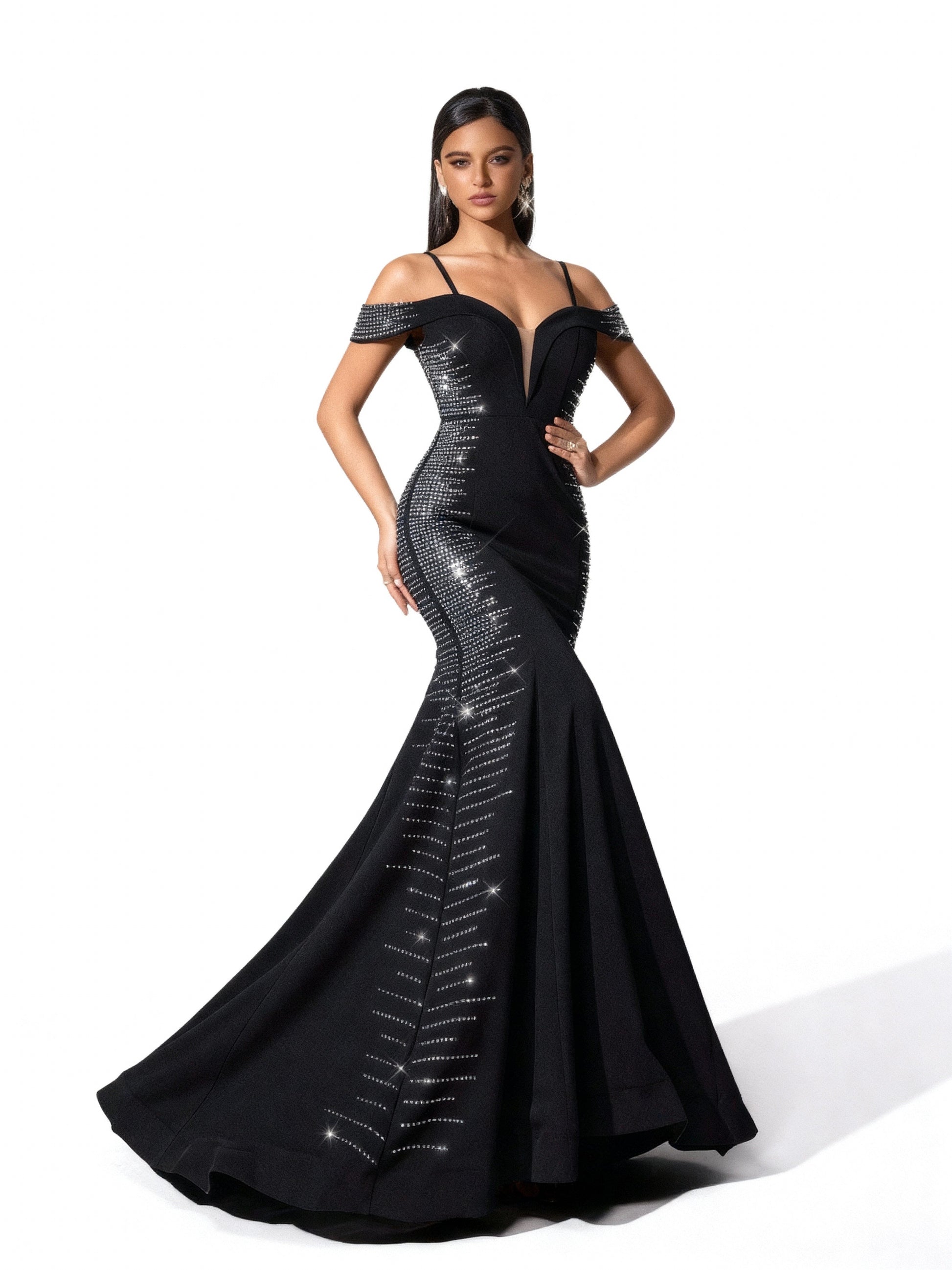 Stalluxe | Schwarzes Strasskleid mit Fischschwanz