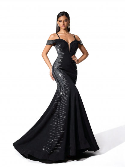 Stalluxe | Schwarzes Strasskleid mit Fischschwanz